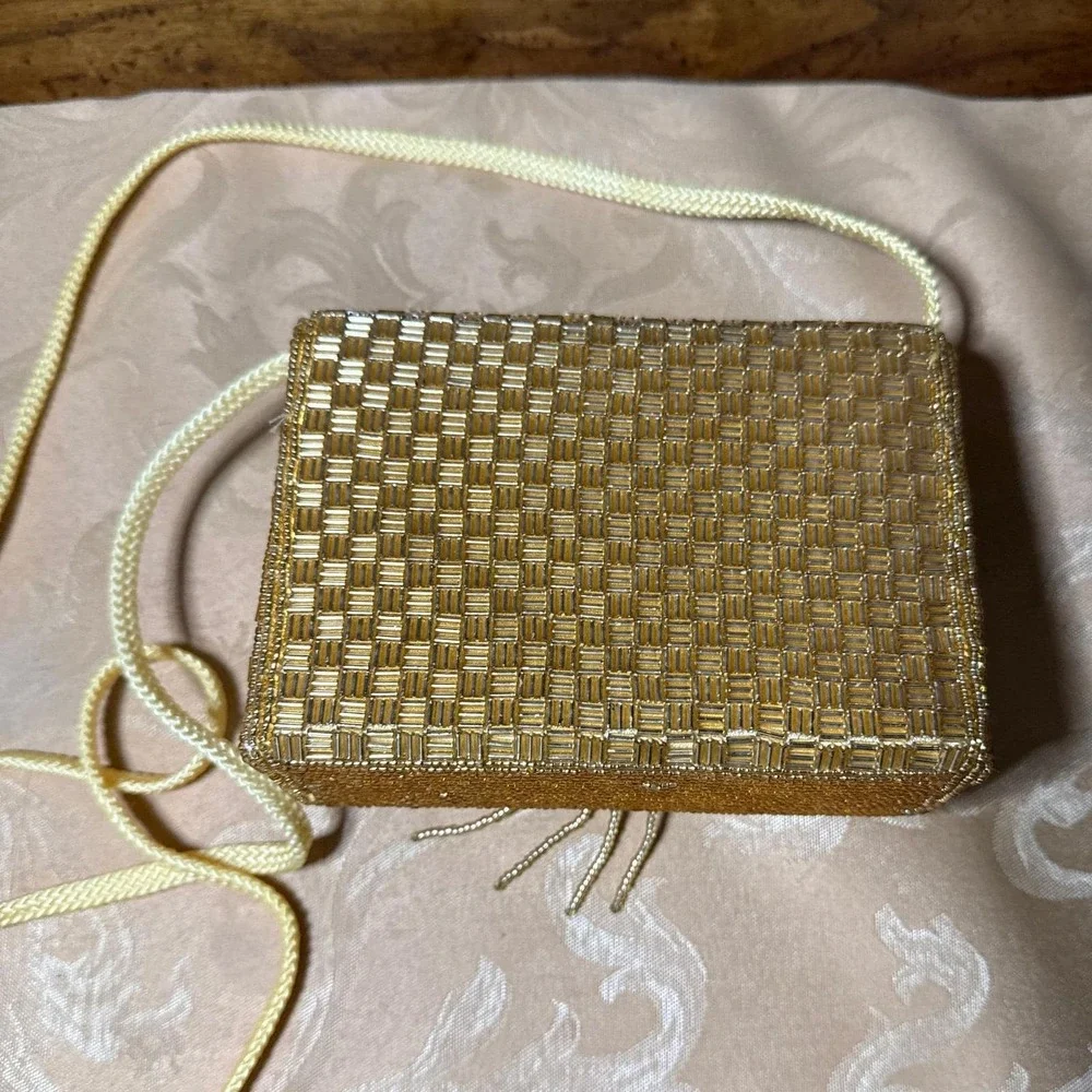 Vintage Magid Gold Hand Beaded Shoulder Clutch Mini Purse